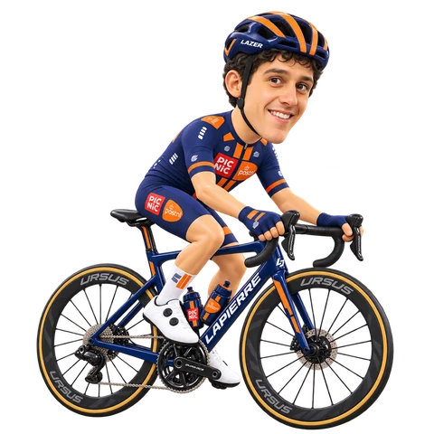 Ilustración de Mattia Gaffuri con el maillot 2026 de Team Picnic PostNL