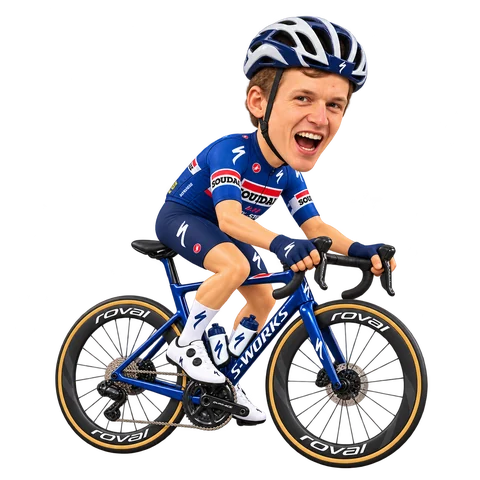 Illustration von Mauri Vansevenant im 2026er Trikot von Soudal Quick-Step