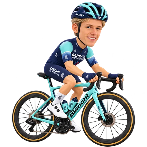 Illustration von Max van der Meulen im 2026er Trikot von Bahrain Victorious