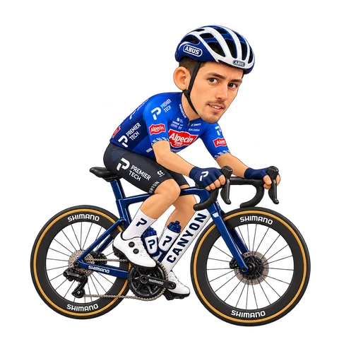 Illustration von Michael Gogl im 2026er Trikot von Alpecin-Premier Tech