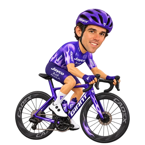 Ilustración de Michael Matthews con el maillot 2026 de Team Jayco AlUla