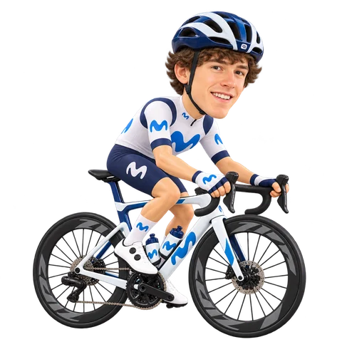 Illustrazione di Michel Hessmann con la divisa 2026 della Movistar Team