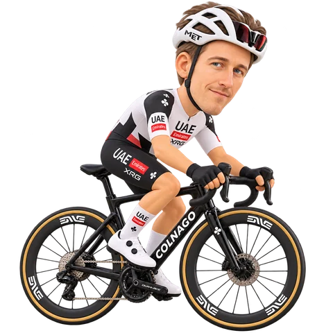 Illustration von Mikkel Bjerg im 2026er Trikot von UAE Team Emirates-XRG