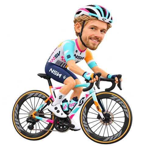Illustrazione di Moritz Kretschy con la divisa 2026 della NSN Cycling Team