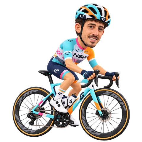 Illustrazione di Nadav Raisberg con la divisa 2026 della NSN Cycling Team