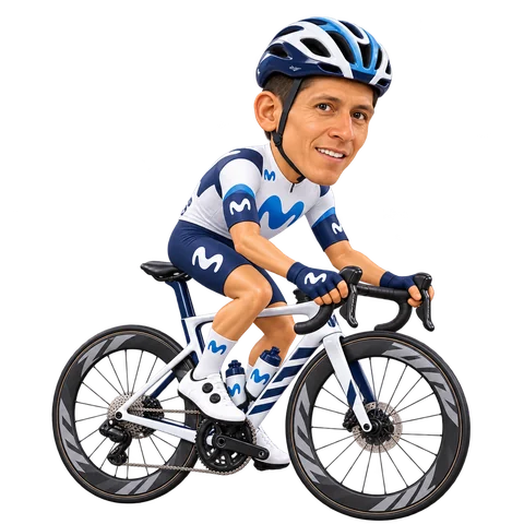 Illustrazione di Nairo Quintana con la divisa 2026 della Movistar Team