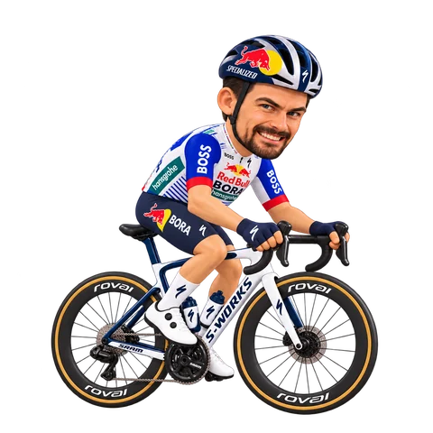 Illustration de Nico Denz dans la tenue 2026 de Red Bull–BORA–hansgrohe