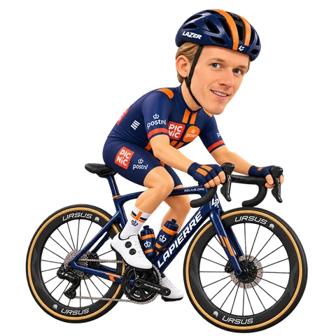 Illustration von Nils Eekhoff im 2026er Trikot von Team Picnic PostNL