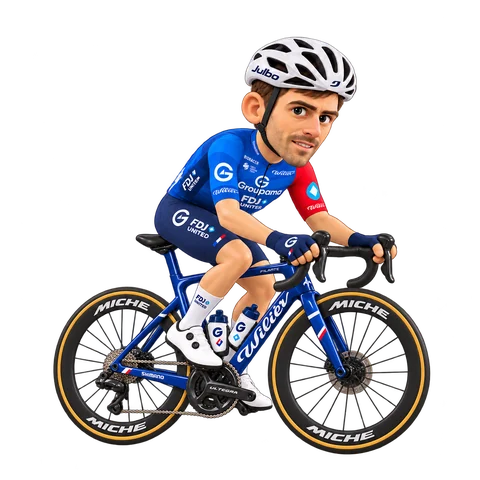 Illustrazione di Olivier le Gac con la divisa 2026 della Groupama-FDJ UNITED