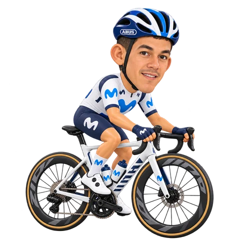 Illustrazione di Orluis Aular con la divisa 2026 della Movistar Team