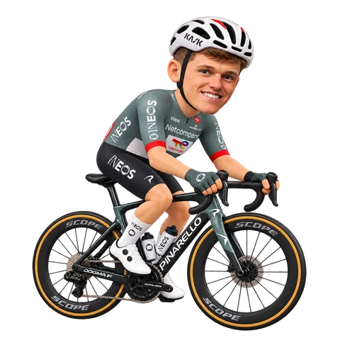 Illustration von Oscar Onley im 2026er Trikot von Netcompany INEOS