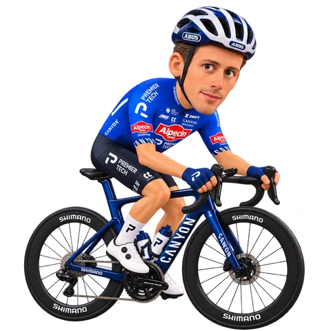 Illustration von Oscar Riesebeek im 2026er Trikot von Alpecin-Premier Tech