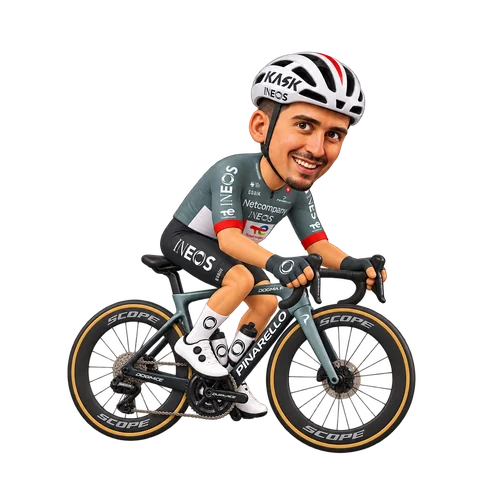 Illustration von Óscar Rodríguez im 2026er Trikot von Netcompany INEOS