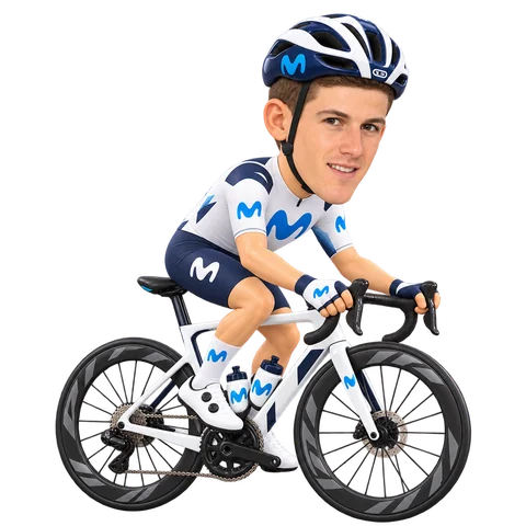 Illustrazione di Pablo Castrillo con la divisa 2026 della Movistar Team