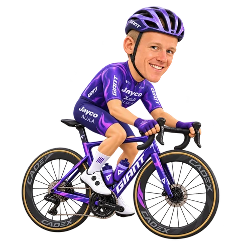Illustration von Pascal Ackermann im 2026er Trikot von Team Jayco AlUla