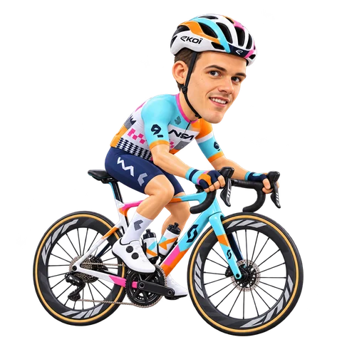 Illustration von Pau Martí im 2026er Trikot von NSN Cycling Team