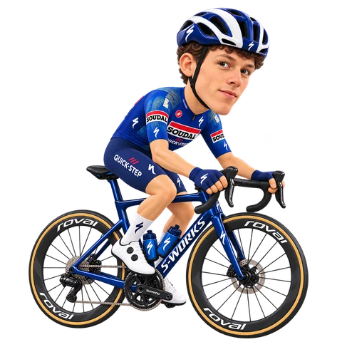 Illustration von Paul Magnier im 2026er Trikot von Soudal Quick-Step