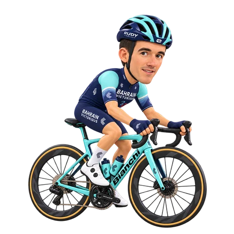 Illustration von Pello Bilbao im 2026er Trikot von Bahrain Victorious