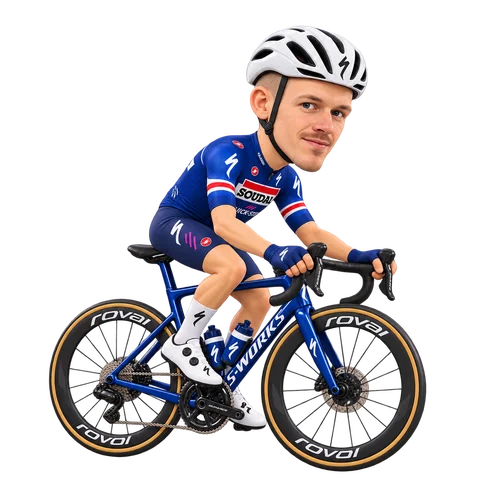 Illustration von Pepijn Reinderink im 2026er Trikot von Soudal Quick-Step