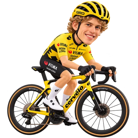 Illustrazione di Per Strand Hagenes con la divisa 2026 della Team Visma | Lease a Bike