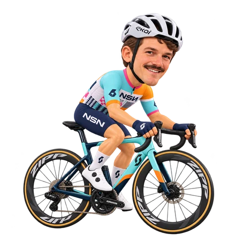 Illustration von Pier-André Côté im 2026er Trikot von NSN Cycling Team