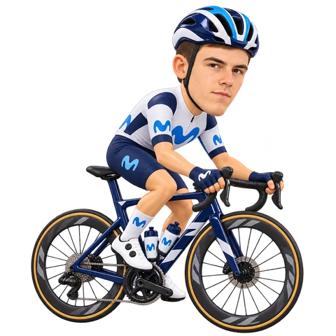 Illustrazione di Raúl García Pierna con la divisa 2026 della Movistar Team