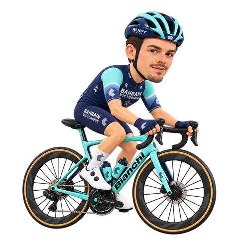 Illustration von Robert Stannard im 2026er Trikot von Bahrain Victorious