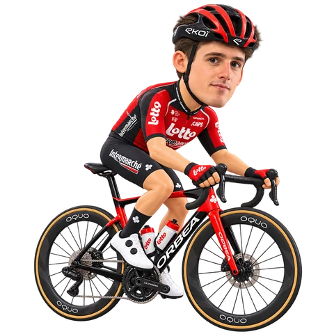 Illustrazione di Robin Orins con la divisa 2026 della Lotto-Intermarché
