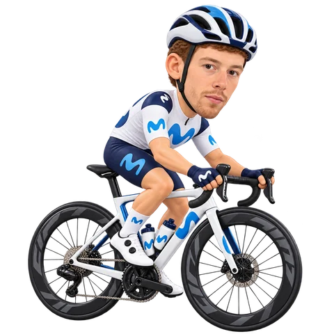 Illustrazione di Roger Adrià con la divisa 2026 della Movistar Team