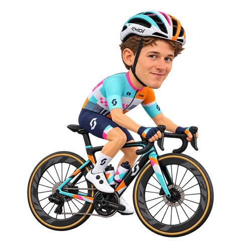 Illustrazione di Rotem Tene con la divisa 2026 della NSN Cycling Team