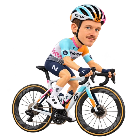 Illustrazione di Ryan Mullen con la divisa 2026 della NSN Cycling Team