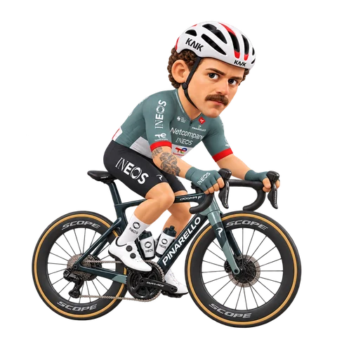 Illustration von Sam Welsford im 2026er Trikot von Netcompany INEOS