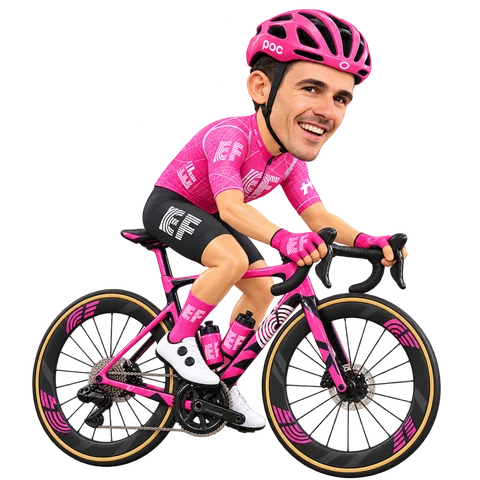 Illustration von Samuele Battistella im 2026er Trikot von EF Education-EasyPost