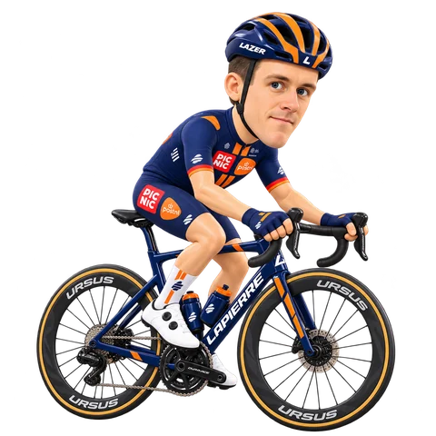 Ilustración de Sean Flynn con el maillot 2026 de Team Picnic PostNL