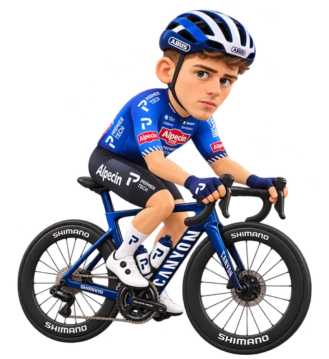 Illustration von Senna Remijn im 2026er Trikot von Alpecin-Premier Tech