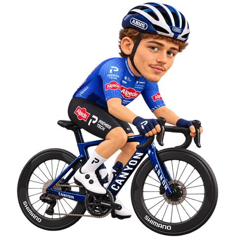 Illustration von Sente Sentjens im 2026er Trikot von Alpecin-Premier Tech