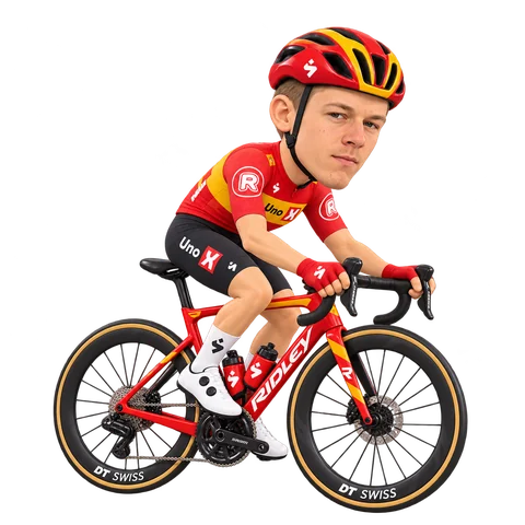 Illustration von Simon Dalby im 2026er Trikot von Uno-X Mobility