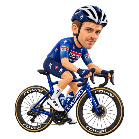 Illustration von Steff Cras im 2026er Trikot von Soudal Quick-Step