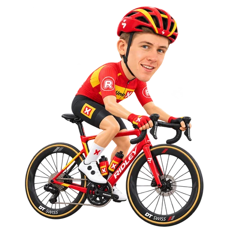 Ilustración de Storm Ingebrigtsen con el maillot 2026 de Uno-X Mobility