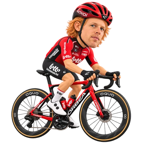 Illustrazione di Taco van der Hoorn con la divisa 2026 della Lotto-Intermarché