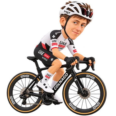 Illustration von Tadej Pogačar im 2026er Trikot von UAE Team Emirates-XRG