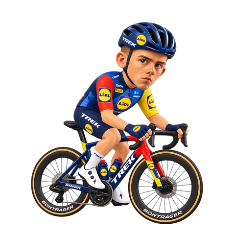 Illustration von Thibau Nys im 2026er Trikot von Lidl–Trek
