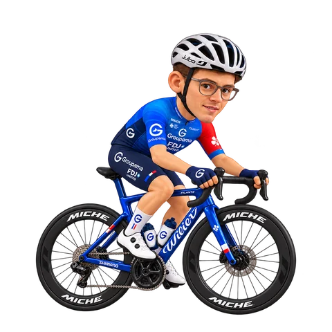 Illustrazione di Thibaud Gruel con la divisa 2026 della Groupama-FDJ UNITED