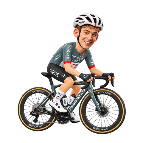 Illustration von Thymen Arensman im 2026er Trikot von Netcompany INEOS