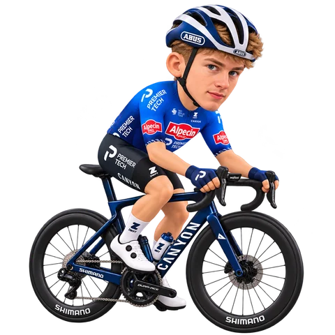 Illustration von Tibor del Grosso im 2026er Trikot von Alpecin-Premier Tech