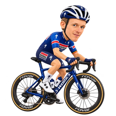 Illustration von Tim Merlier im 2026er Trikot von Soudal Quick-Step