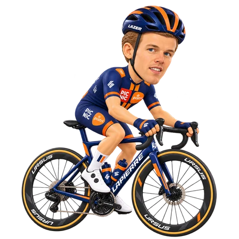 Illustration von Tim Naberman im 2026er Trikot von Team Picnic PostNL