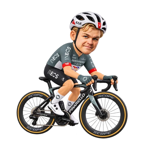 Illustration von Tobias Foss im 2026er Trikot von Netcompany INEOS