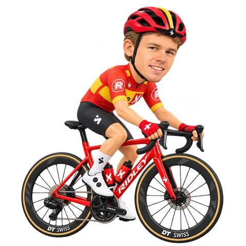 Ilustración de Tobias Svarre con el maillot 2026 de Uno-X Mobility