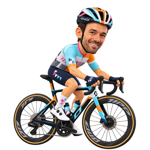 Illustrazione di Tom van Asbroeck con la divisa 2026 della NSN Cycling Team